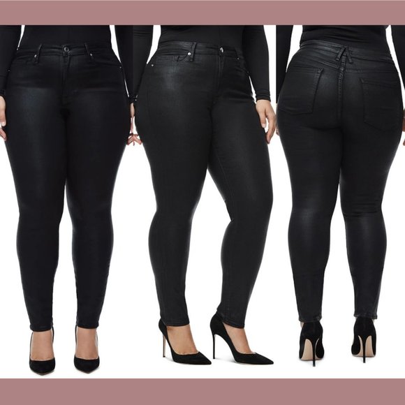 NWD $170 GOOD AMERICAN [ 18 ] Good Legs Coated Skinny‎ Jeans in Black - Picture 1 of 16